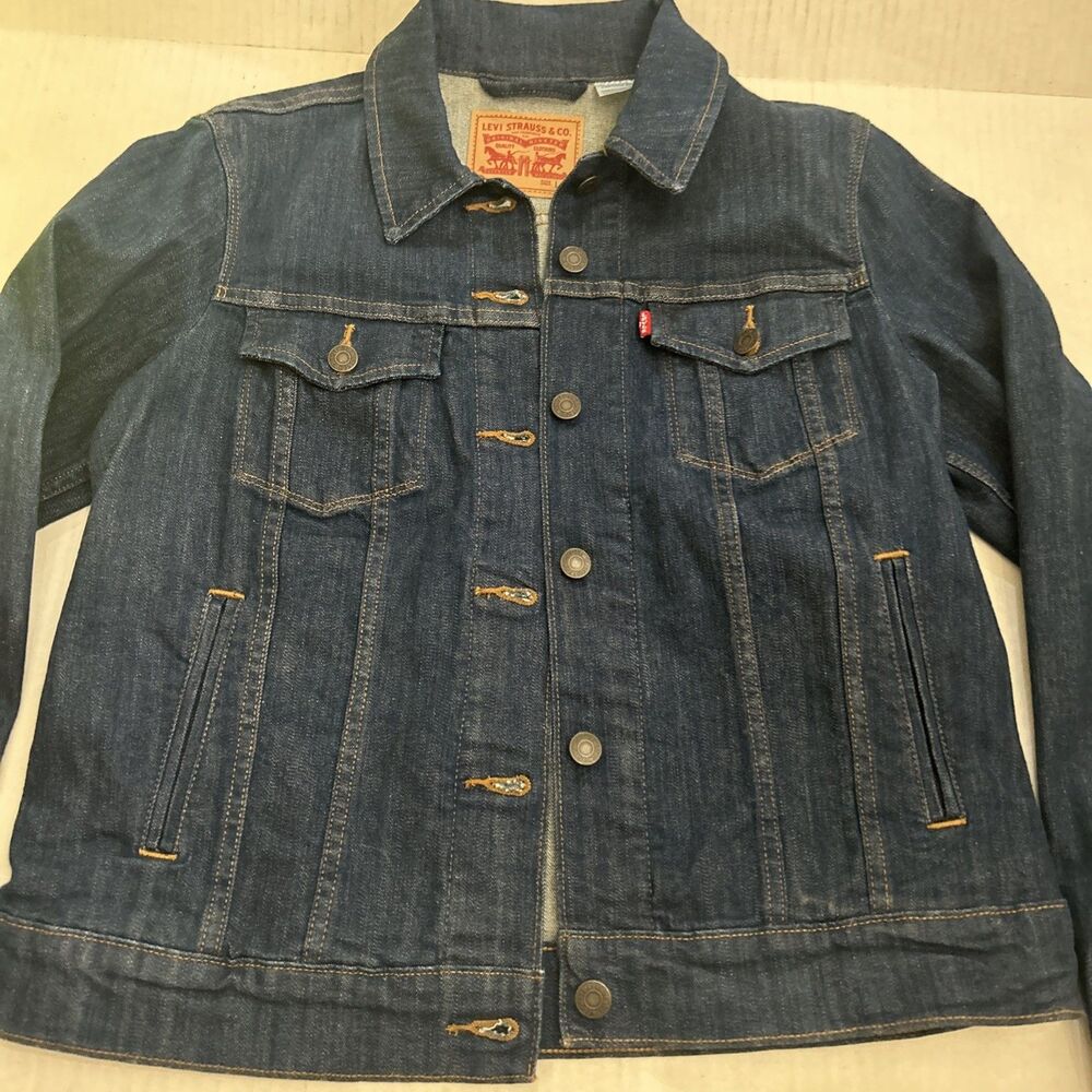 Levis Denim Jean Trucker Jacket Sz Large Youth 12-13 Years Unisex Dark Blue